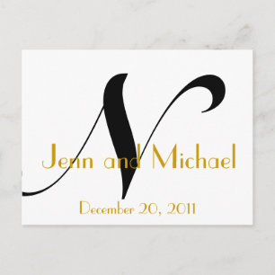 Wedding Announcement Postcard Art Deco Gold Black