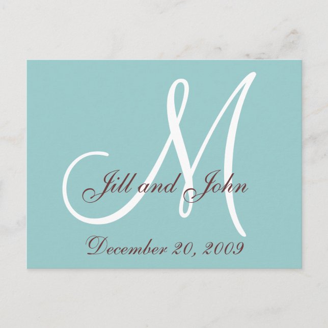 Wedding Announcement Postcard Robin Egg Blue Brown (Front)