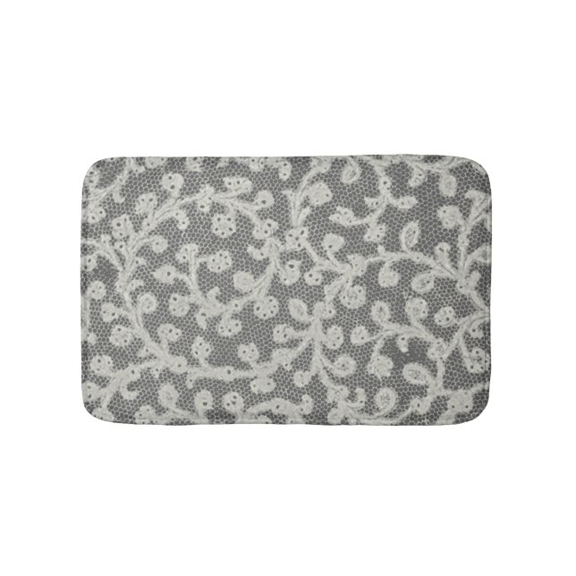 Wedding Antique Lace Linen White Classic Pretty Bath Mat (Front)
