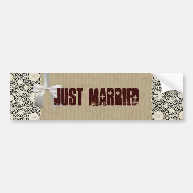 Wedding Antique Lace Linen White Classic Pretty Bumper Sticker (Front)