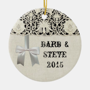 Wedding Antique Lace Linen White Classic Pretty Ceramic Tree Decoration