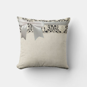 Wedding Antique Lace Linen White Classic Pretty Cushion
