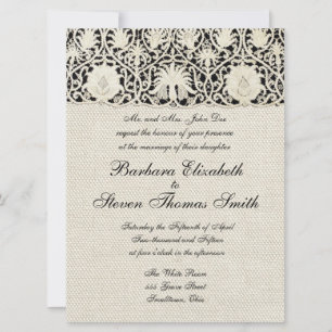 Wedding Antique Lace Linen White Classic Pretty Invitation