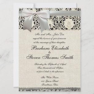 Wedding Antique Lace Linen White Classic Pretty Invitation