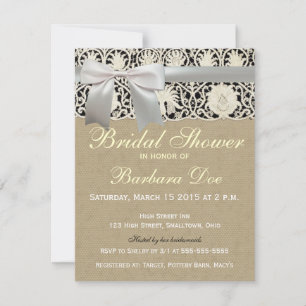 Wedding Antique Lace Linen White Classic Pretty Invitation