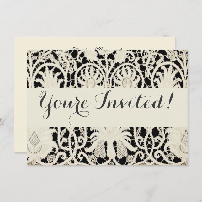 Wedding Antique Lace Linen White Classic Pretty Invitation (Front/Back)