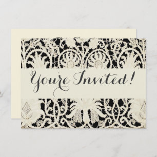 Wedding Antique Lace Linen White Classic Pretty Invitation