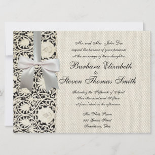 Wedding Antique Lace Linen White Classic Pretty Invitation