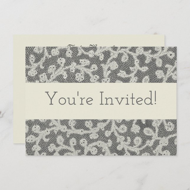 Wedding Antique Lace Linen White Classic Pretty Invitation (Front/Back)