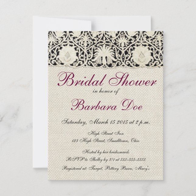 Wedding Antique Lace Linen White Classic Pretty Invitation (Front)