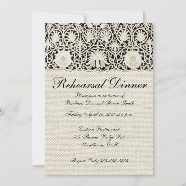 Wedding Antique Lace Linen White Classic Pretty Invitation (Front)