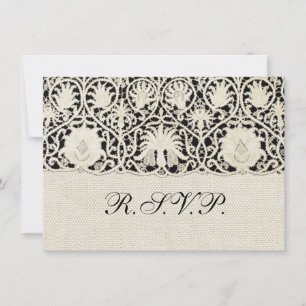 Wedding Antique Lace Linen White Classic Pretty Invitation