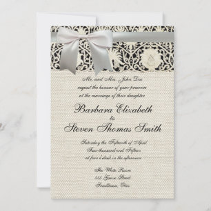 Wedding Antique Lace Linen White Classic Pretty Invitation