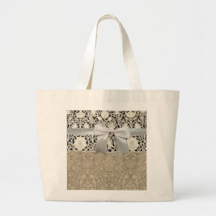 Wedding Antique Lace Linen White Classic Pretty Large Tote Bag