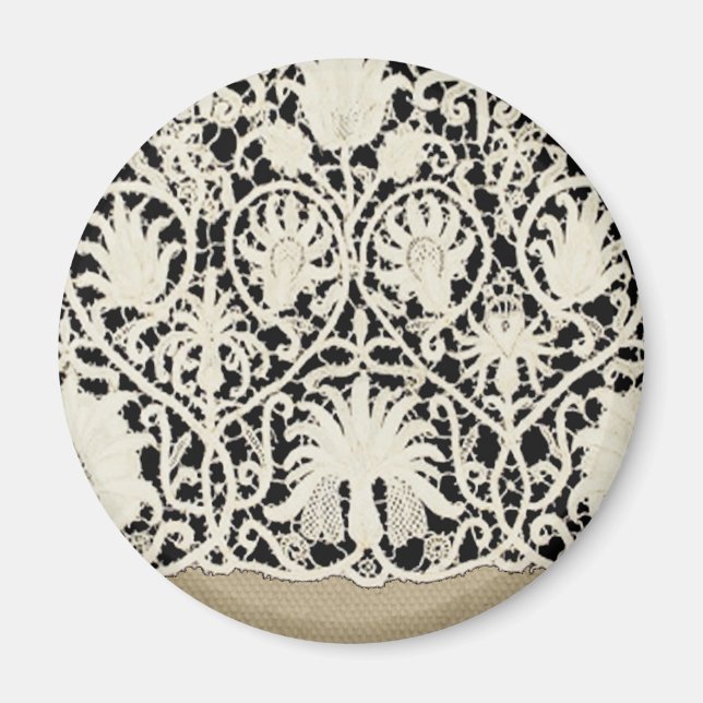 Wedding Antique Lace Linen White Classic Pretty Magnet (Front)