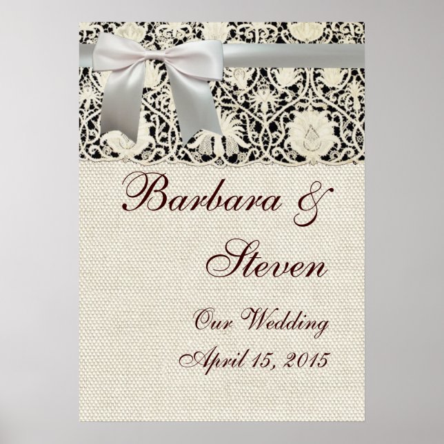 Wedding Antique Lace Linen White Classic Pretty Poster (Front)