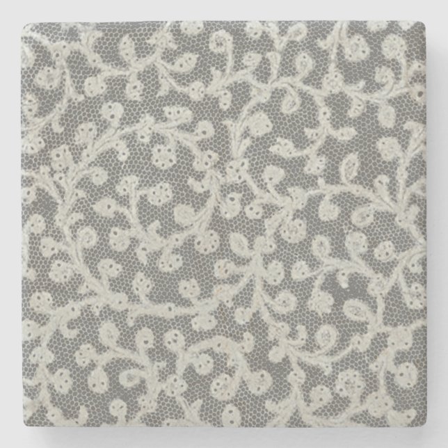 Wedding Antique Lace Linen White Classic Pretty Stone Coaster (Front)