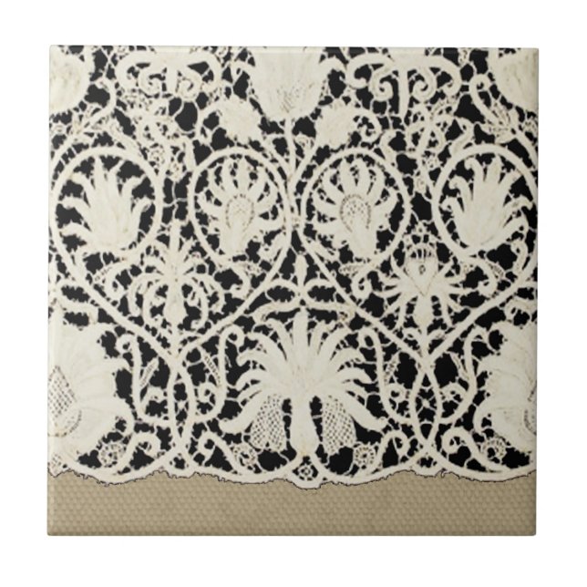 Wedding Antique Lace Linen White Classic Pretty Tile (Front)