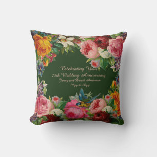 Wedding ANY Anniversary Vintage Floral ADD NAMES Cushion