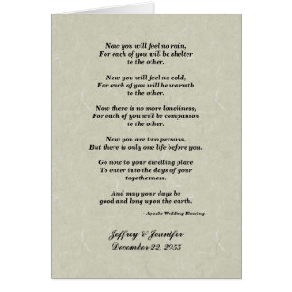 Wedding, Apache Blessing, Tan Grey Greeting Card