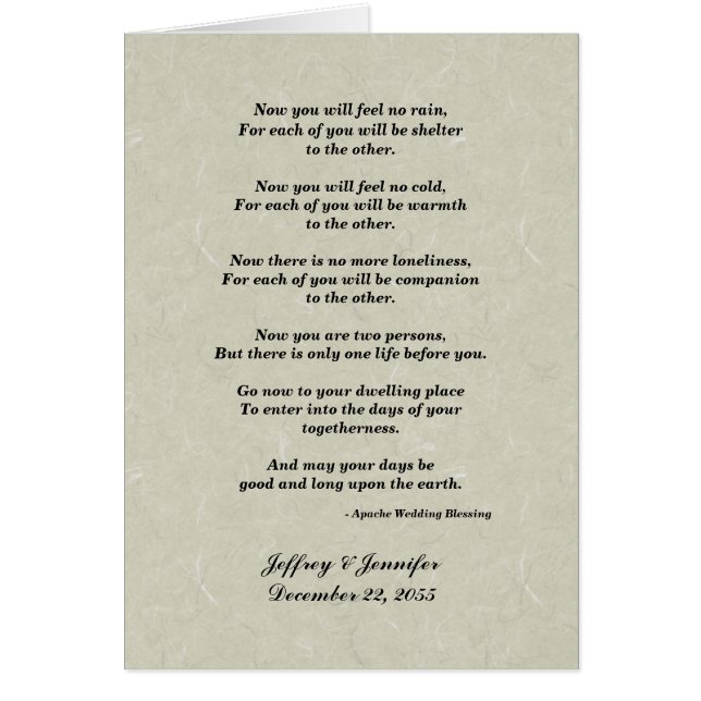 Wedding, Apache Blessing, Tan Grey Greeting Card (Front)