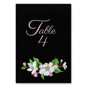 Wedding Apple Blossom on Black Table Number