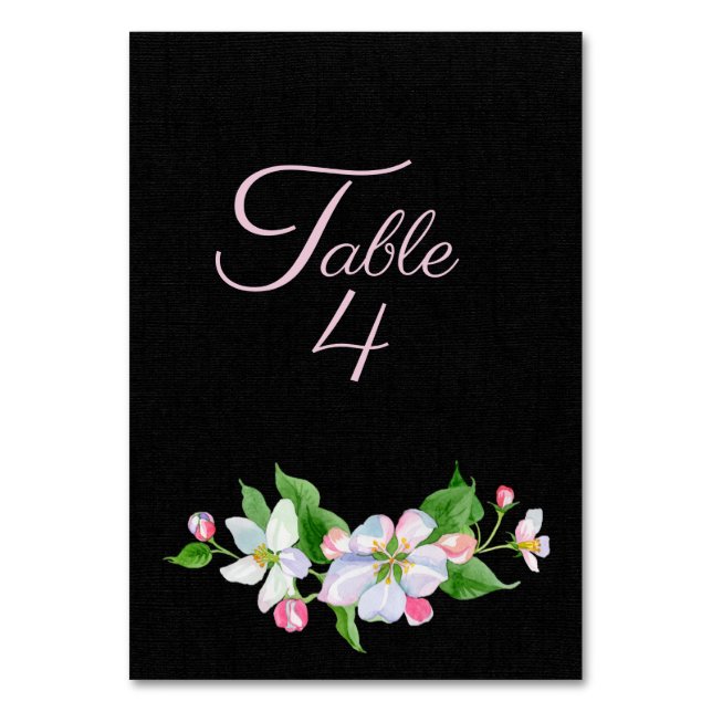 Wedding Apple Blossom on Black Table Number (Front)