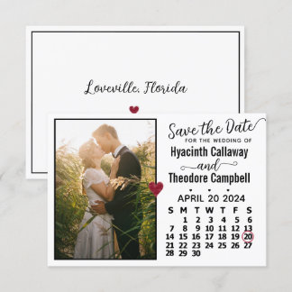 Wedding April 2024 Calendar Custom Photo White Save The Date