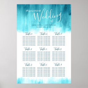 Wedding aqua blue green abstract table plan poster