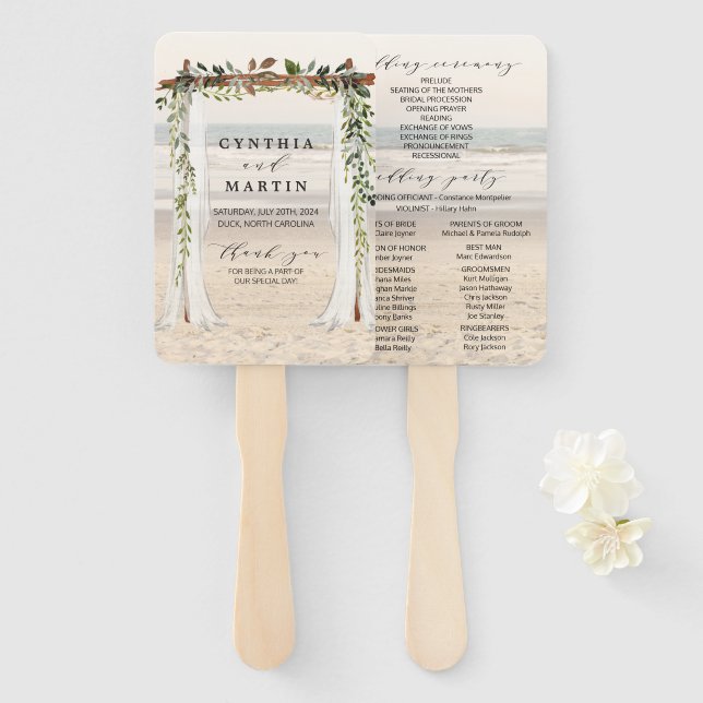 Wedding Arbor Beach Hand Fans (Front and Back)