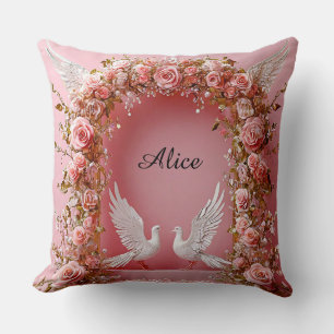 Wedding Arch Pink Roses White Doves Love 🌸 Cushion