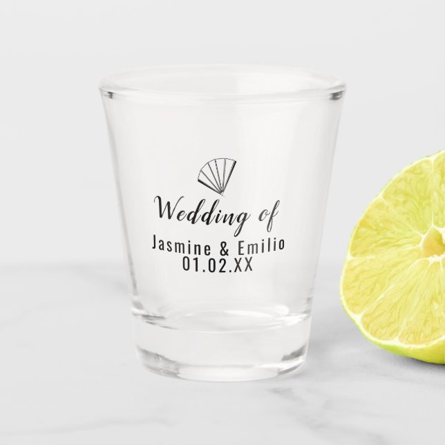 Wedding  Asian Fan Logo Couples Name Shot Glass (Front)