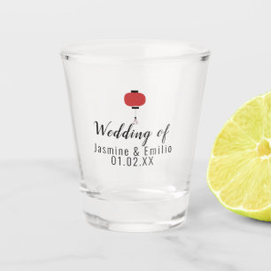 Wedding  Asian Lantern Logo Couples Name Shot Glass