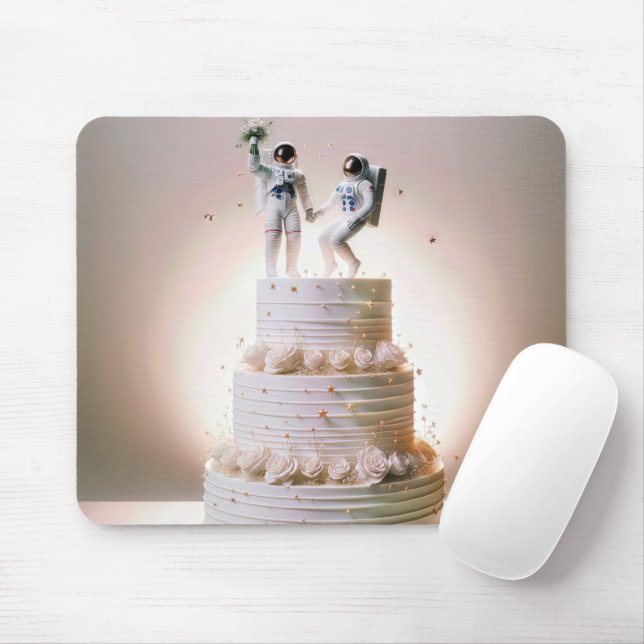 Wedding Astronauts on Tiered Cake Mouse Pad (With Mouse)