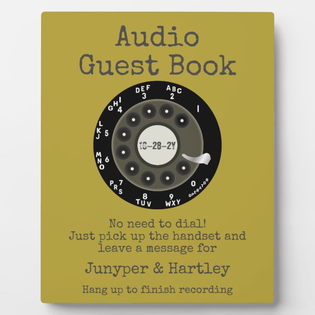 Wedding Audio Guest Book Black Rotary Dial Avocado Plaque (Front)