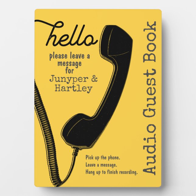 Wedding Audio Guest Book Sign Black Phone Yellow Plaque (Front)