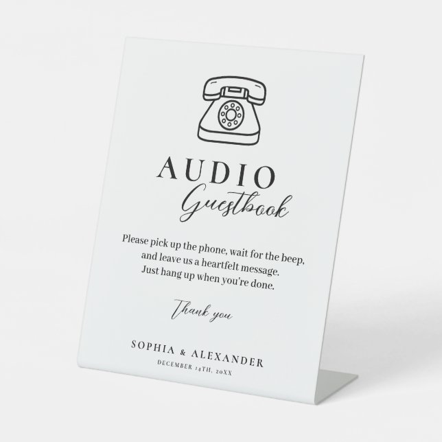 Wedding Audio Guestbook Minimalist Pedestal Sign (Front)