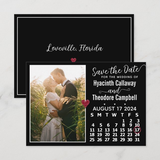 Wedding August 2024 Calendar Custom Photo Black Save The Date (Front/Back)