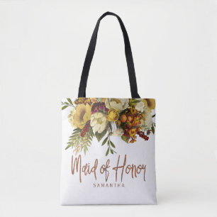 Wedding autumn fall rustic floral maid of honour tote bag