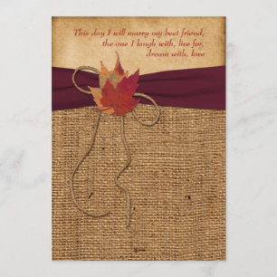 Wedding   Autumn Leaves   FAUX Burlap   Wine Invitation