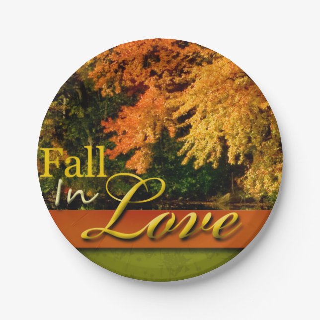 Wedding Autumn Scenic Fall In Love Foliage Photo Paper Plate (Front)