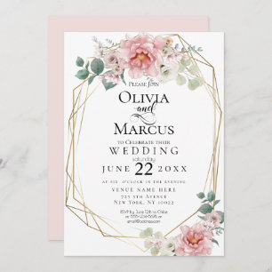 Wedding    Baby Pink  Peony Watercolor Flowers Invitation