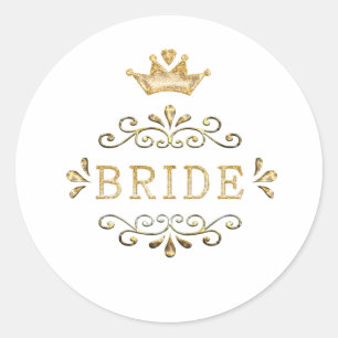 wedding, bachelorette party, gold party, glitter, classic round sticker