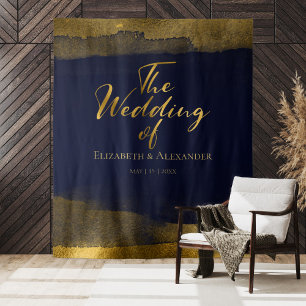 Wedding Backdrop Blue Watercolor Abstract Gilded Tapestry