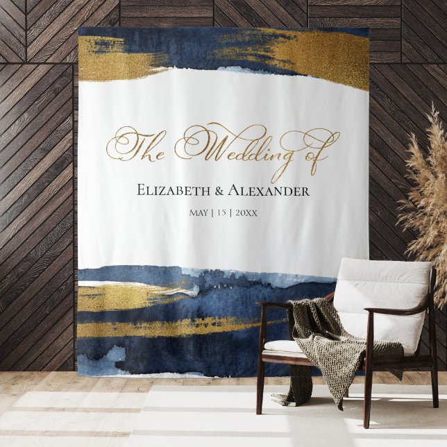 Wedding Backdrop | Blue Watercolor Abstract Gilded Tapestry (Creator Uploaded)