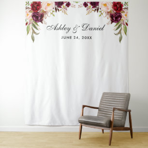 Wedding Backdrop Burgundy Floral Photo Booth Prop Tapestry