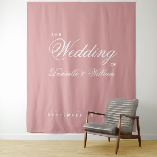 Wedding Backdrop Dusty Rose Simple Elegant Script Tapestry