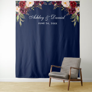 Wedding Backdrop Photo Booth Prop Burgundy Blue Tapestry