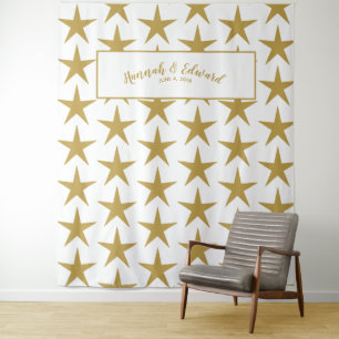 Wedding backdrop, photo prop, custom gold & white tapestry