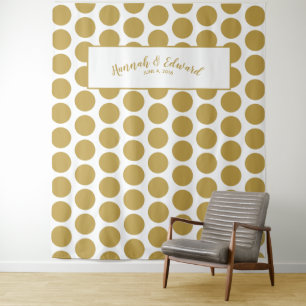 Wedding backdrop, photo prop, custom gold & white tapestry